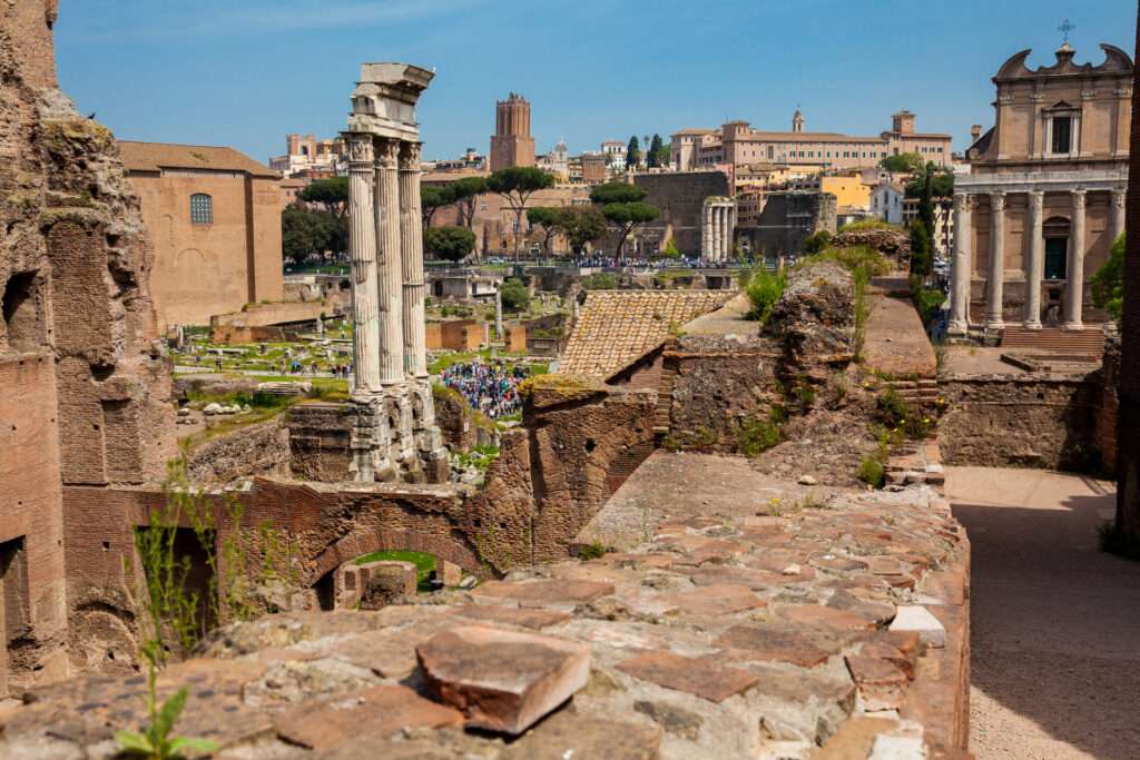 Wide view of Temple of Castor and Pollux